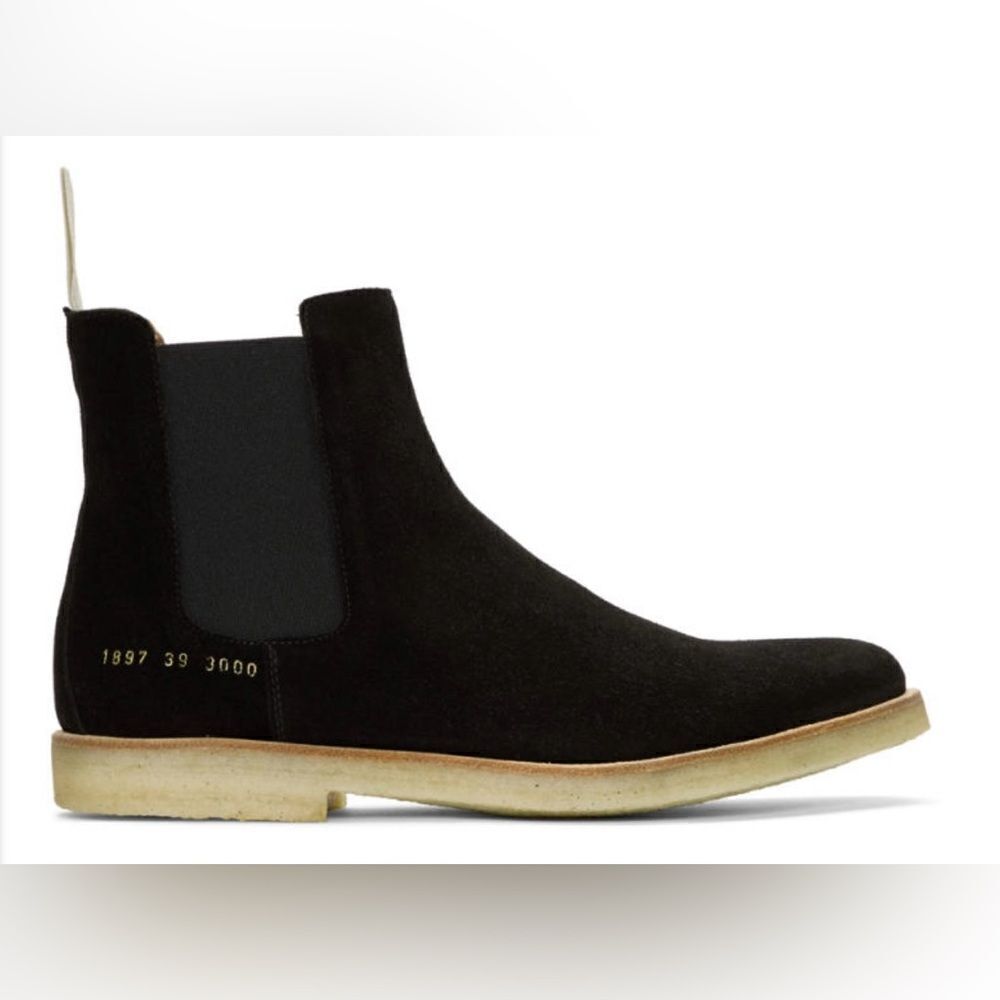 Common Projects Black Suede Chelsea Boots ankle shoes y2k design flats